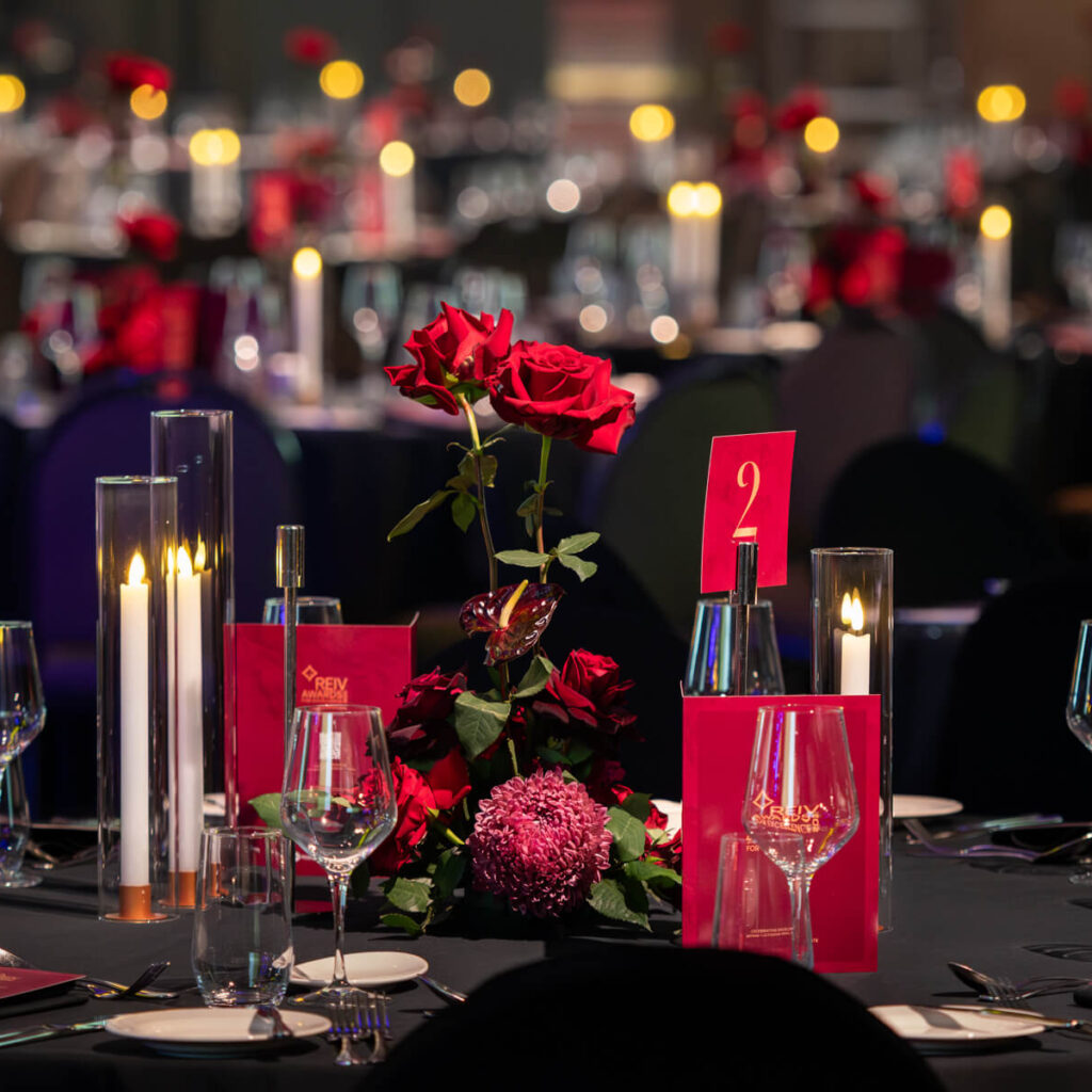 Professional event styling photography in Melbourne, captured for Carter & Ko at the REIV Gala Dinner 2025 at Crown Palladium.