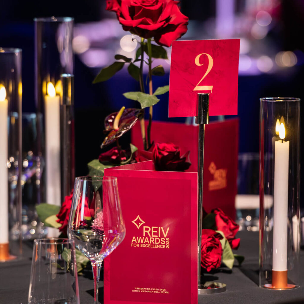 Professional event styling photography in Melbourne, captured for Carter & Ko at the REIV Gala Dinner 2025 at Crown Palladium.